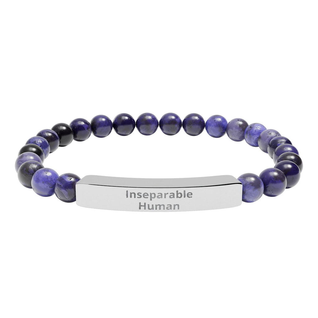 Inseparable Human engraved natural stone stretch bar bracelet | gemstone bead bracelet