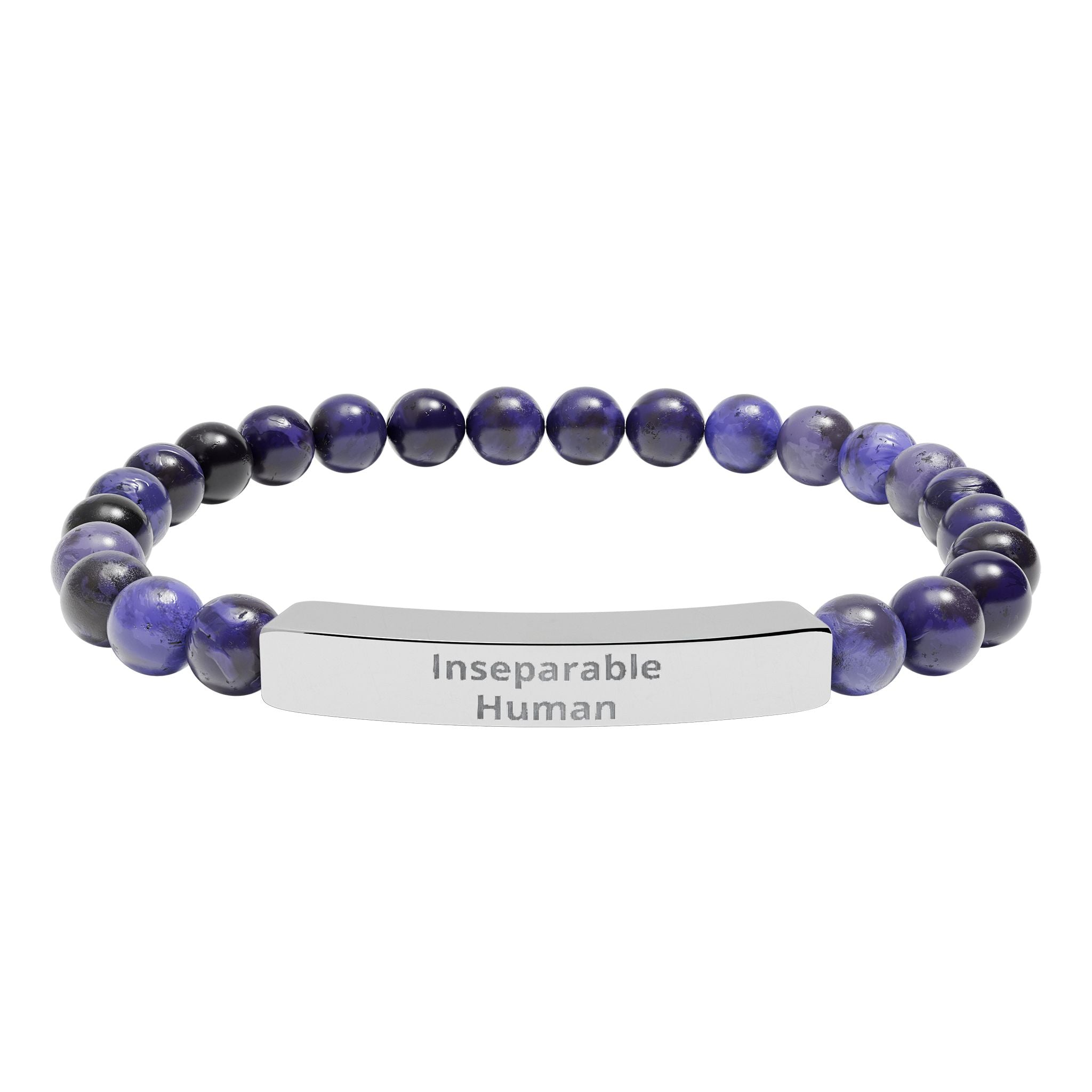 Inseparable Human engraved natural stone stretch bar bracelet | gemstone bead bracelet