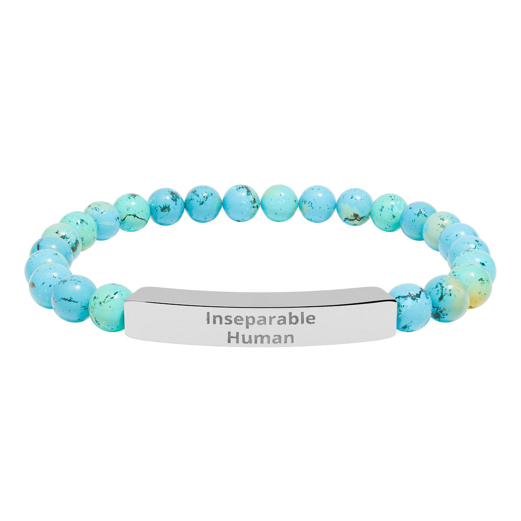 Inseparable Human engraved natural stone stretch bar bracelet | gemstone bead bracelet