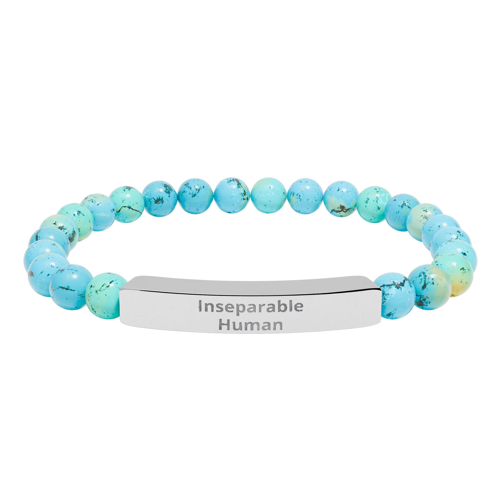 Inseparable Human engraved natural stone stretch bar bracelet | gemstone bead bracelet