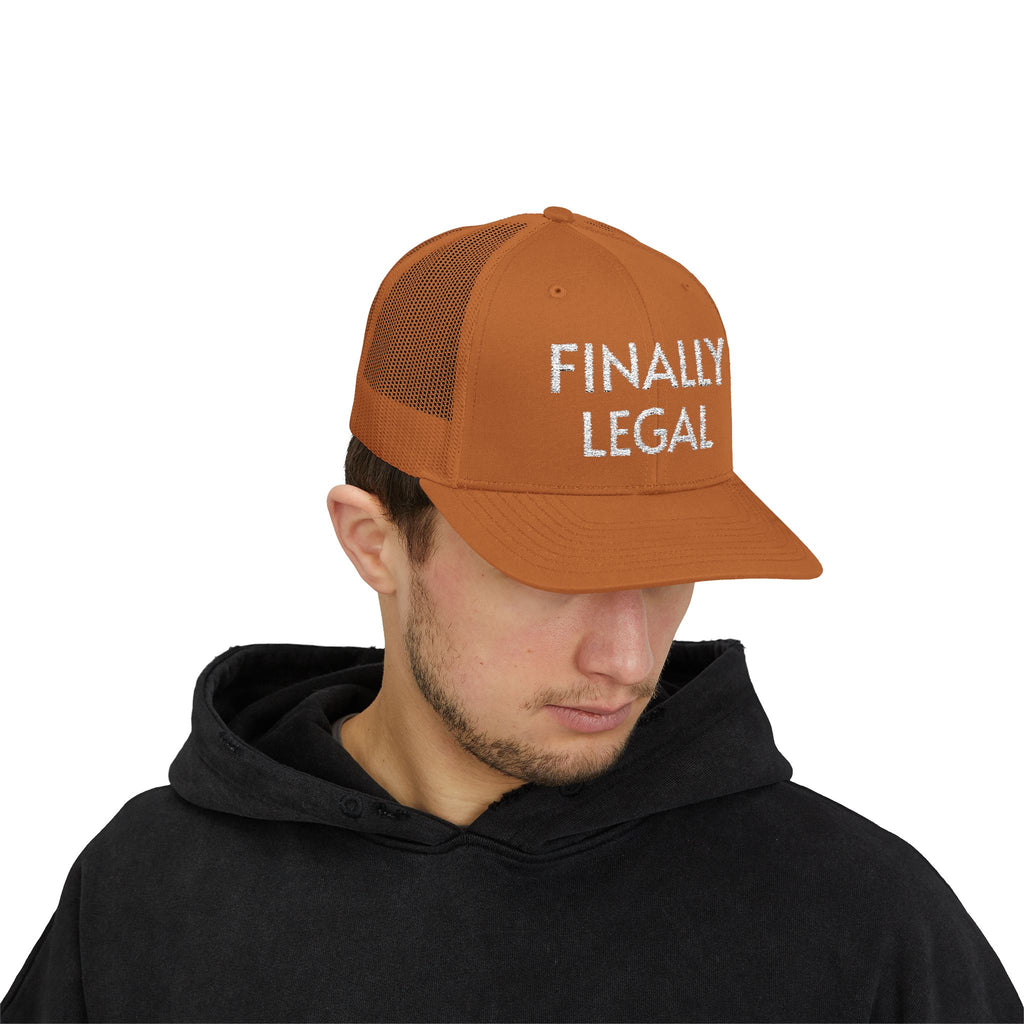 Finally Legal Snapback Trucker Cap | Rhinestone Script Mesh Back Hat