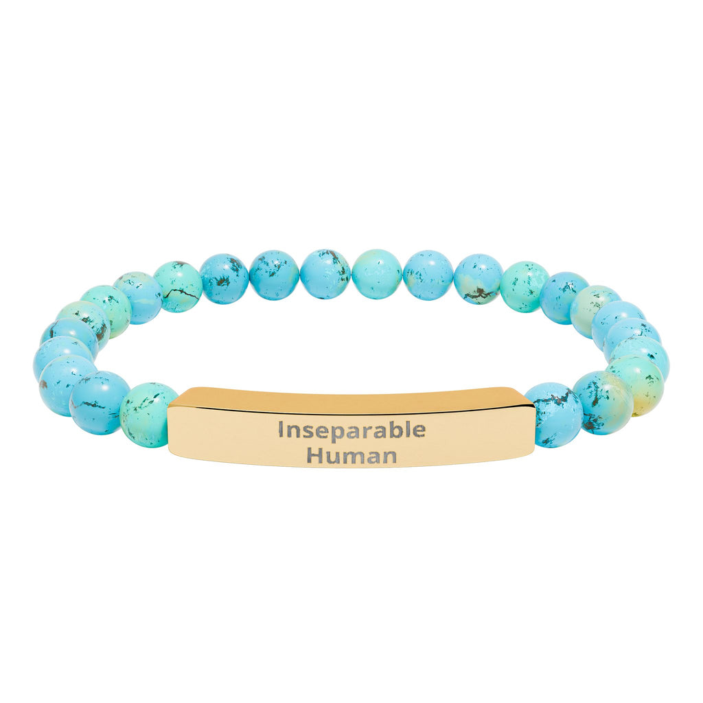 Inseparable Human engraved natural stone stretch bar bracelet | gemstone bead bracelet