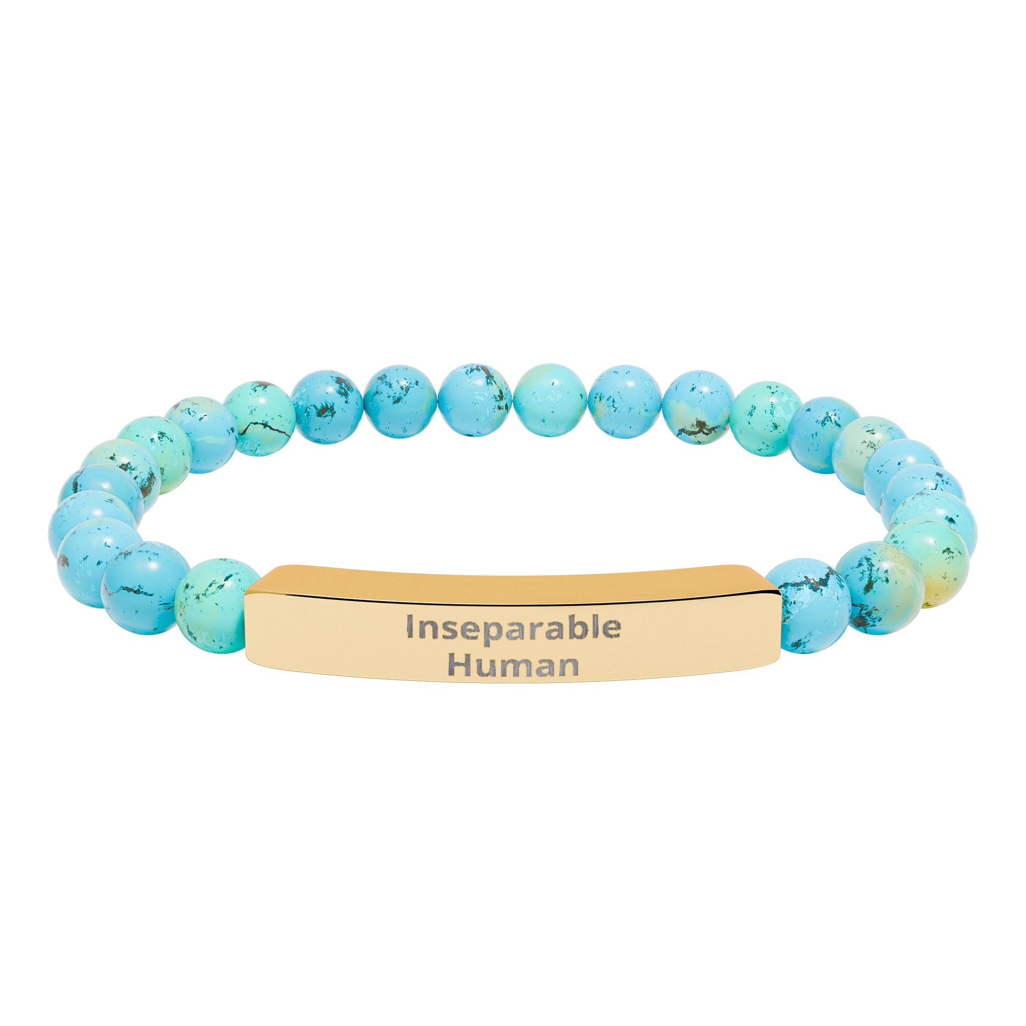 Inseparable Human engraved natural stone stretch bar bracelet | gemstone bead bracelet