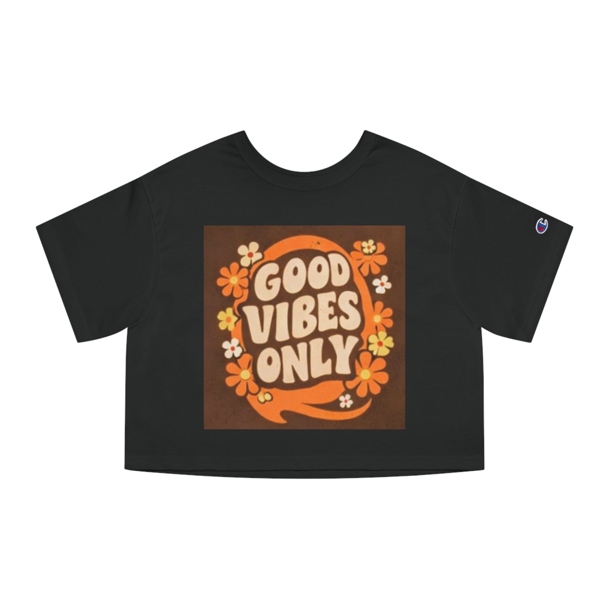 Good Vibes Only Retro Floral Cropped T-Shirt