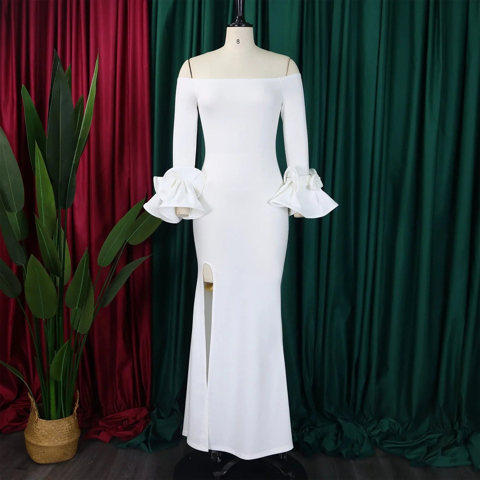 Elegant Sexy Side Slit Long Dress For Women Independent Stand Trade Clothing