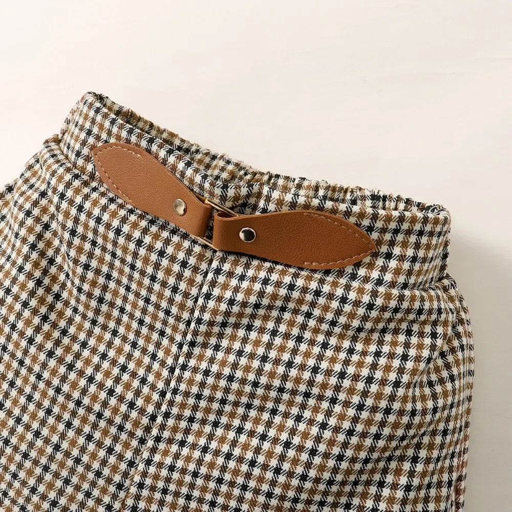 2PCS Toddler Baby Girl Clothing Set Letter Print Short Sleeve Top+Checkered