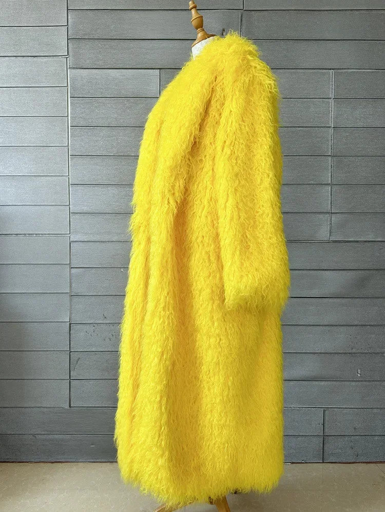 Faux Fur Jacket Women Long Coat Thick Fluffy Winter Warm Shaggy Overcoat Open