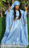 Traditional African Women's Bazin Riche Embroidered Long Dress Plus Size