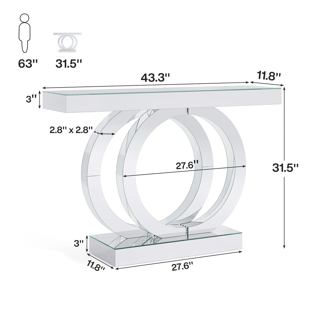43.3-Inch (110cm)Mirrored Console Table, Modern Entryway Table with Thickened