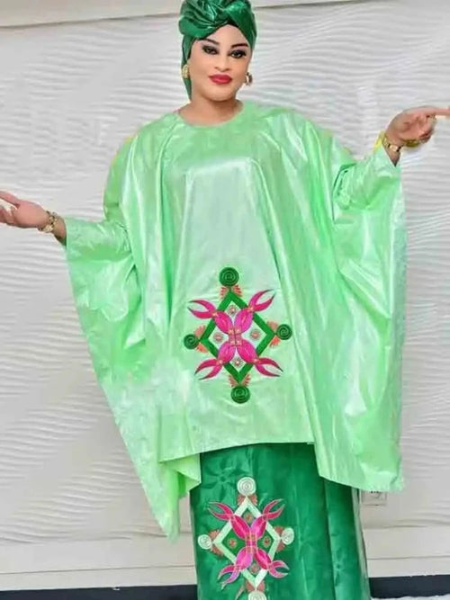 2 PCS Set Bazin Riche Long Dresses Printed Bazin African Wedding Party Prom