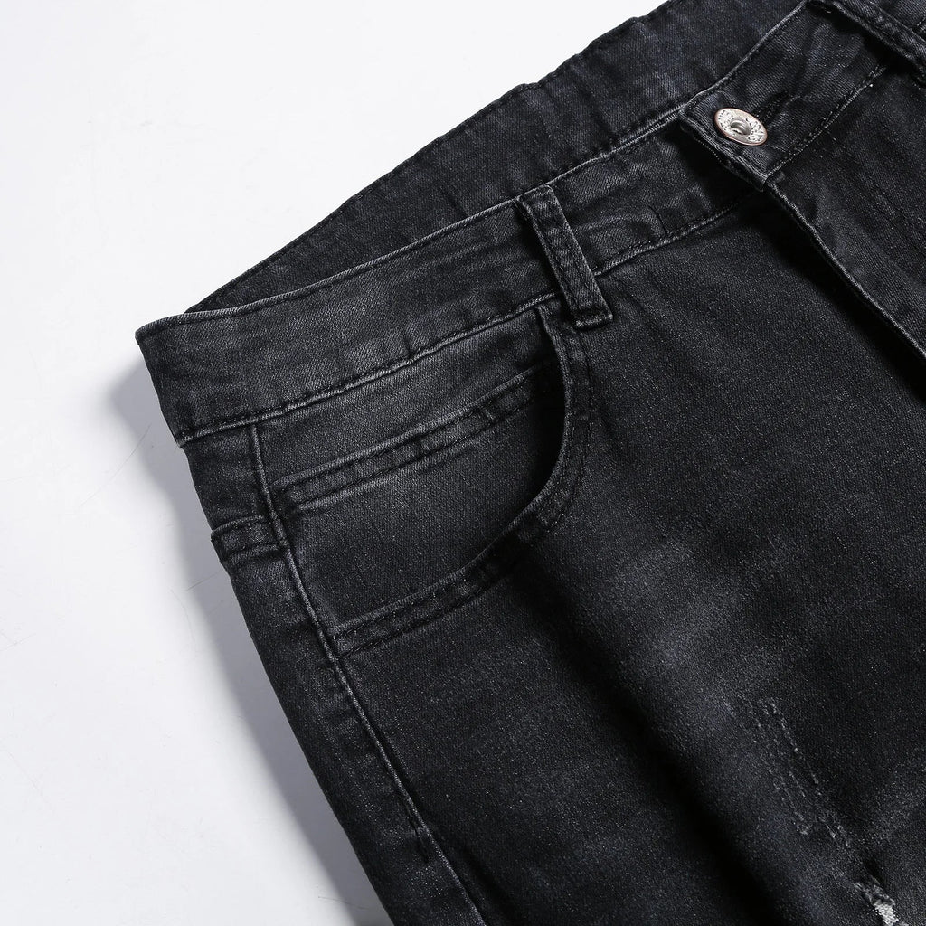 2025 New Fashion Street Style Ripped Skinny Jeans Men Vintage wash Solid Denim