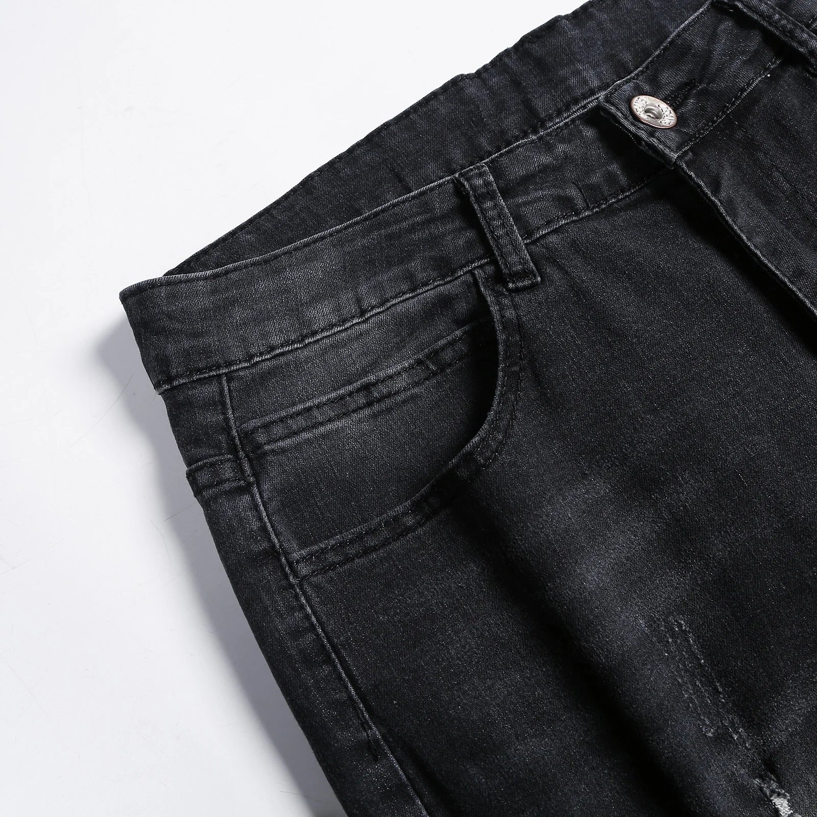 2025 New Fashion Street Style Ripped Skinny Jeans Men Vintage wash Solid Denim