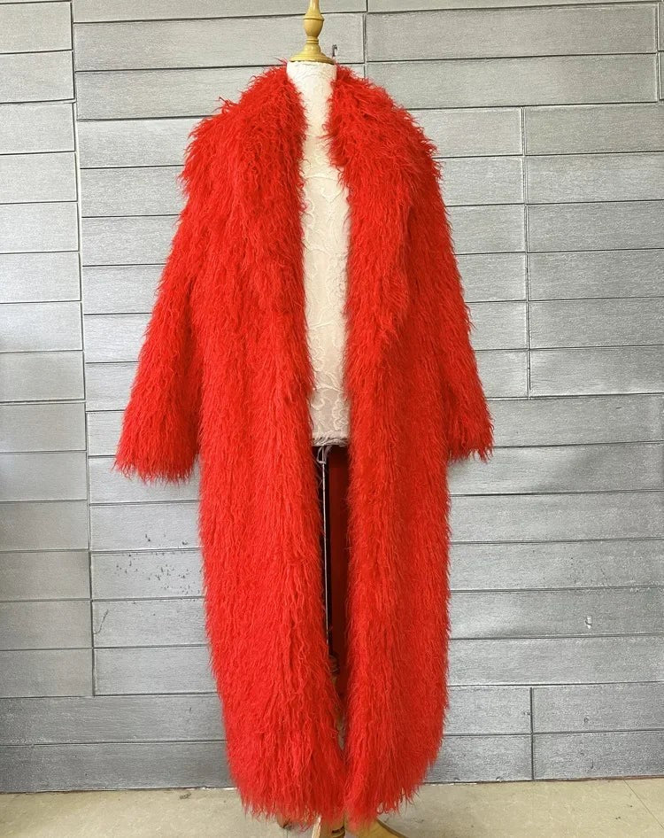 Faux Fur Jacket Women Long Coat Thick Fluffy Winter Warm Shaggy Overcoat Open