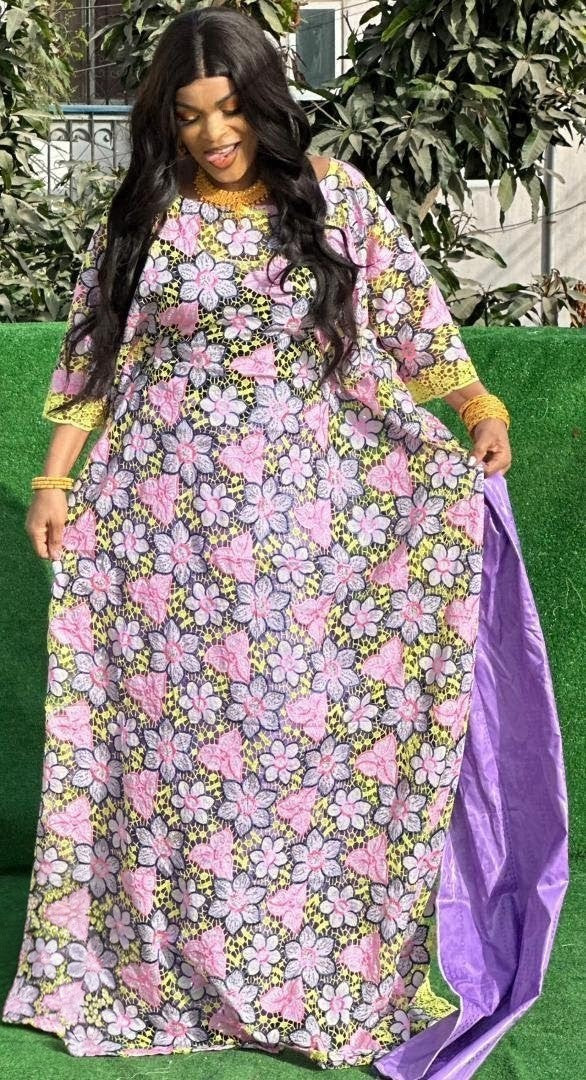 Traditional African Women's Bazin Riche Embroidered Long Dress Plus Size