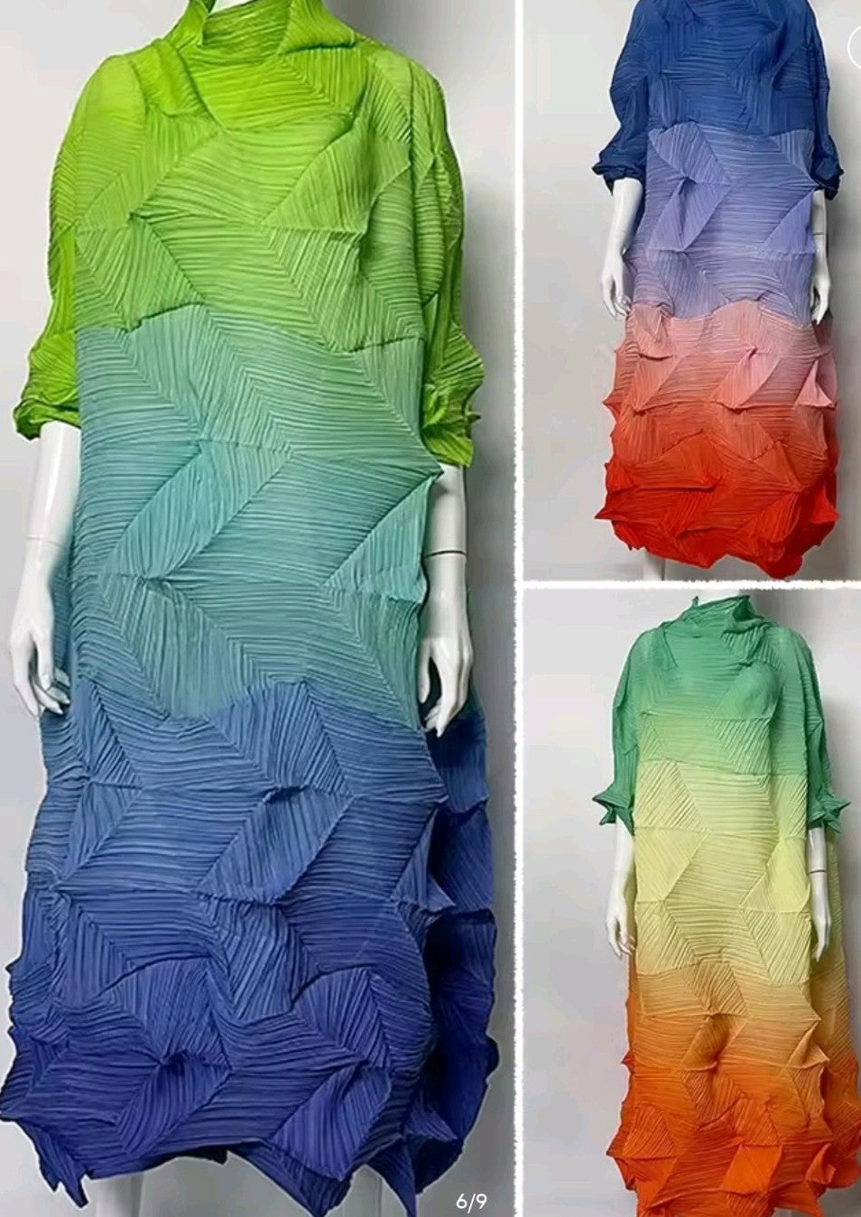 Women's Crinkle Diamond 3 Color Block Long Short Sleeve Dress