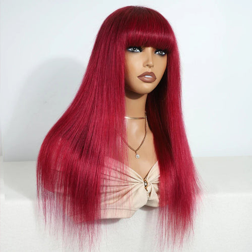 Human Hair Wigs With Bang Brazilian Straight Red Burgundy Human Hair Wigs Brown