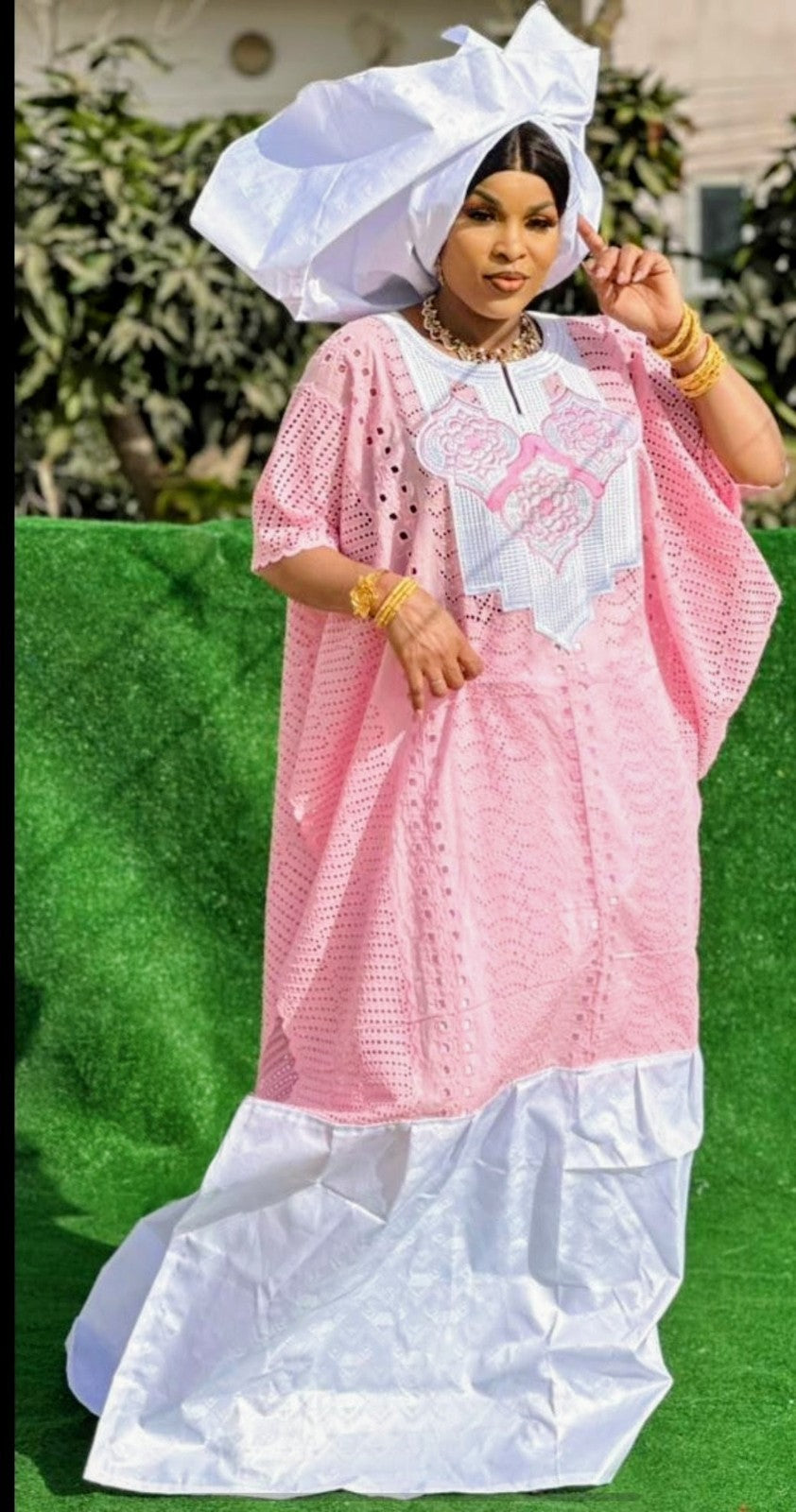 Women's Traditional African Bazin Riche Embroidered Long Dress Plus Size