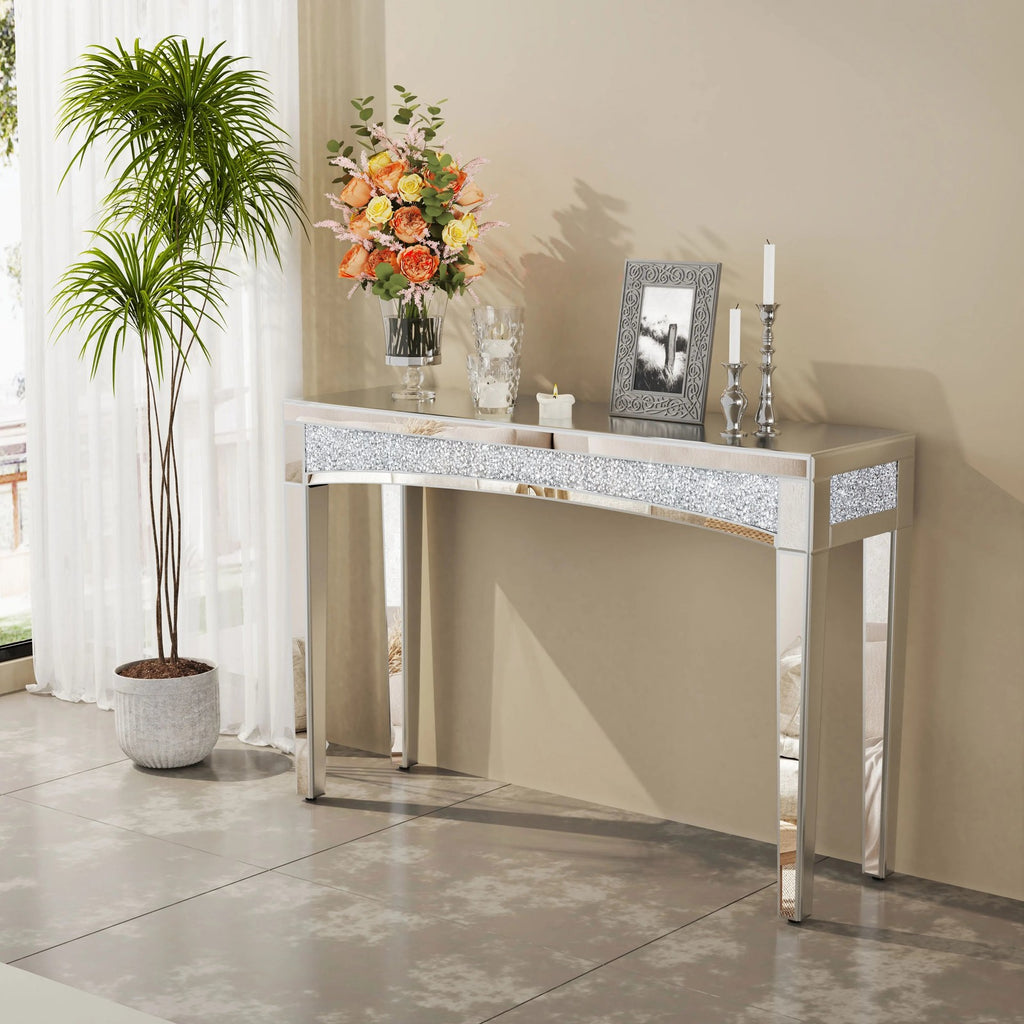 47.2" Mirrored Desk Silver Console Table for Living Room, Entryway And Foyers