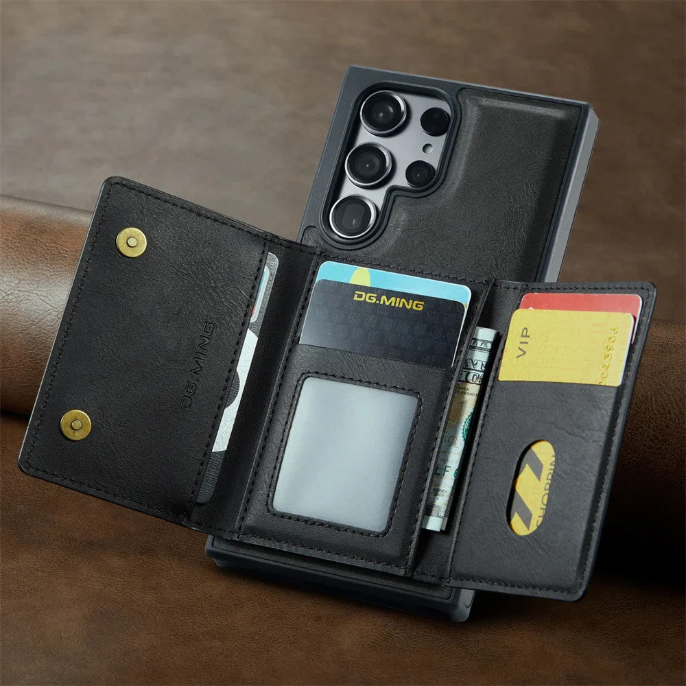 DG.Ming RFID Blocking Retro Flip Leather Case For Samsung Galaxy S25 S24 S22