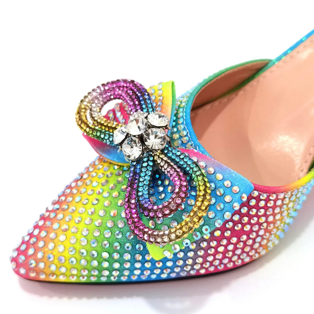 Women's Rhinestone Bow Side Italian Party Shoes And Bags Set