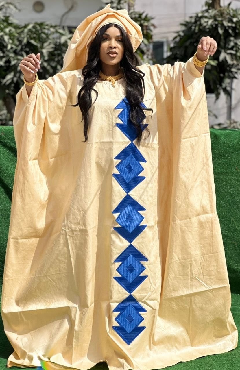 Traditional African Women's Bazin Riche Embroidered Long Dress Plus Size