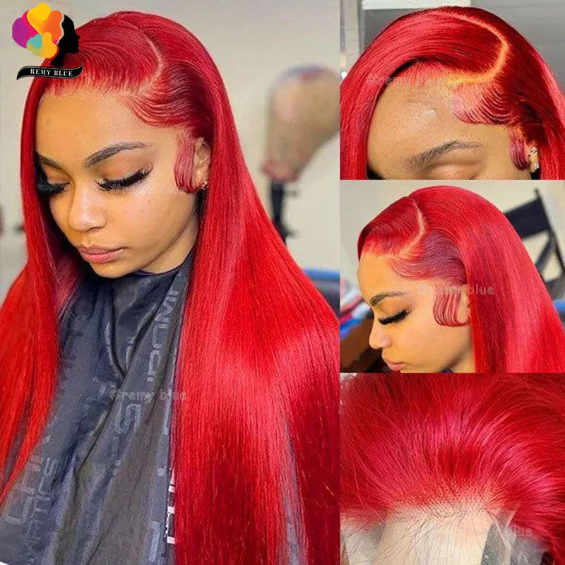 Colored Red Straight Lace Front Human Hair Wig 13x4 13x6 Transparent Lace