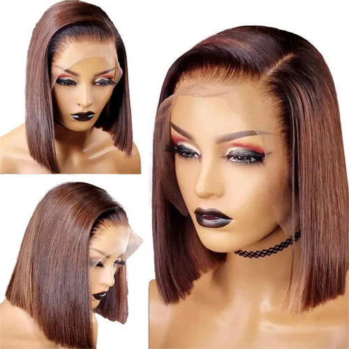 12A Double Drawn 210% Density Bone Straight Hair Bob Wig 13x4 Lace Front Wig