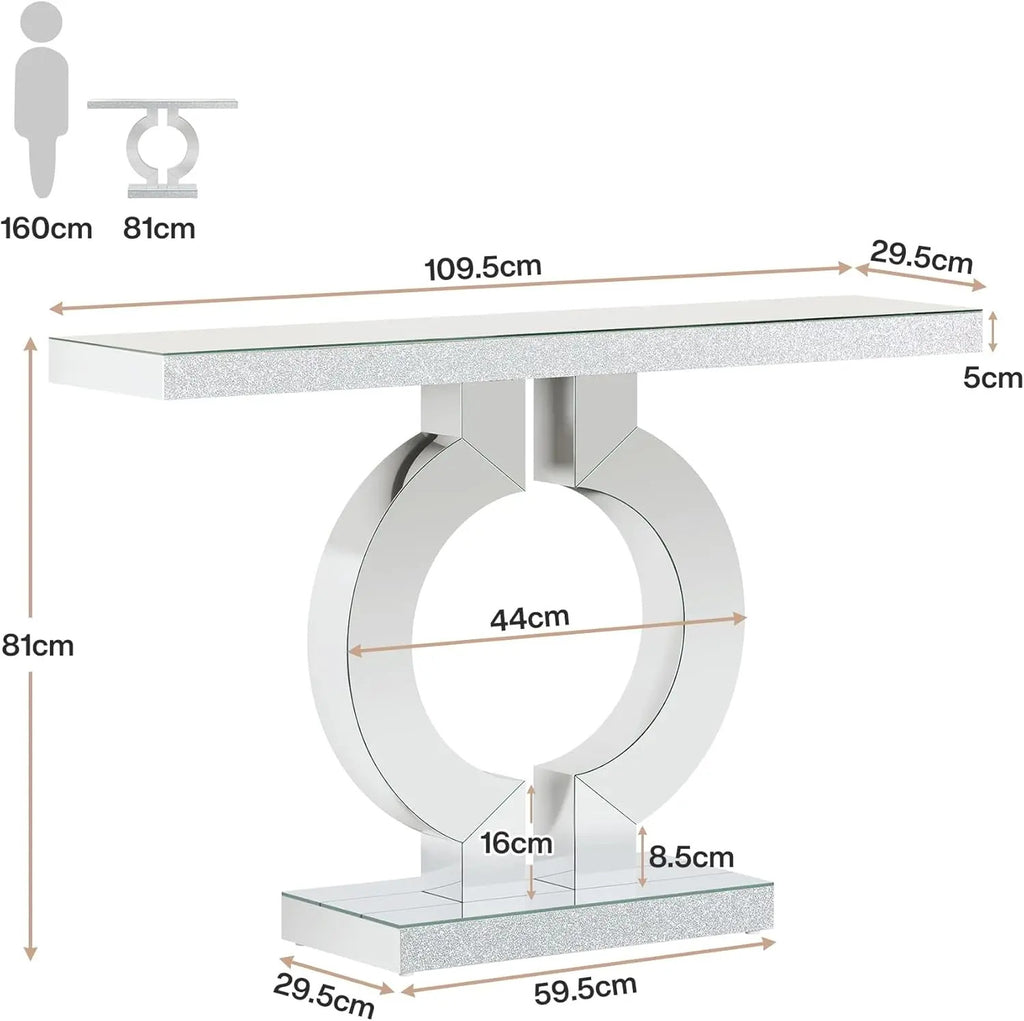 43.3-Inch (110cm)Mirrored Console Table, Modern Entryway Table with Thickened