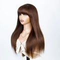 Human Hair Wigs With Bang Brazilian Straight Red Burgundy Human Hair Wigs Brown