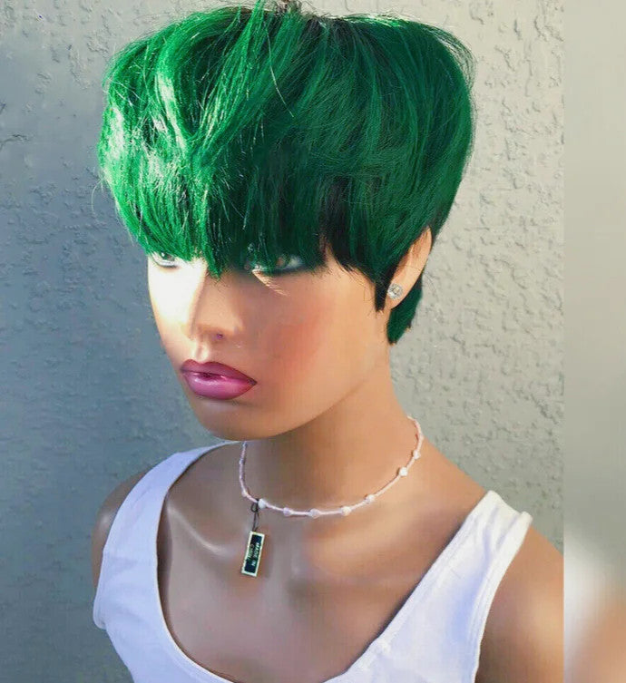 Fashion Pixie Cut Dark Green Short Wigs for Women