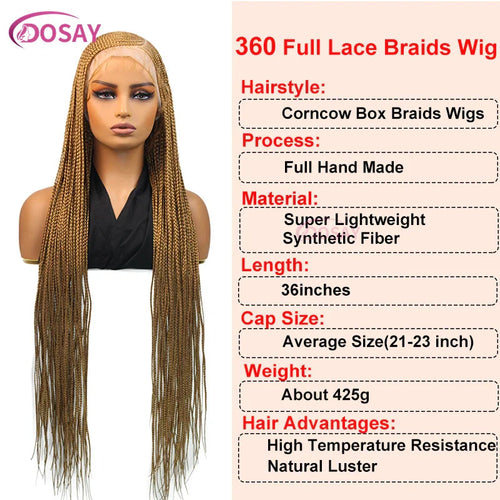 36" Cornrow Box Braided Wigs 613 Blonde Synthetic Wig for Women High Quality