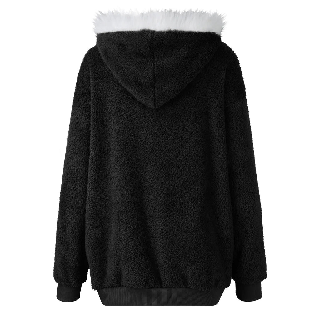 Women's Winter Fashionable Hooded Fleece Solid Color Jacket