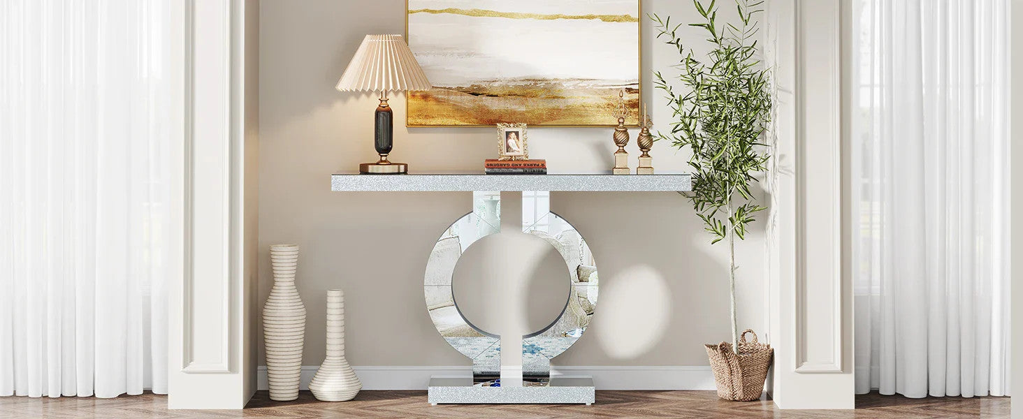 43.3-Inch (110cm)Mirrored Console Table, Modern Entryway Table with Thickened