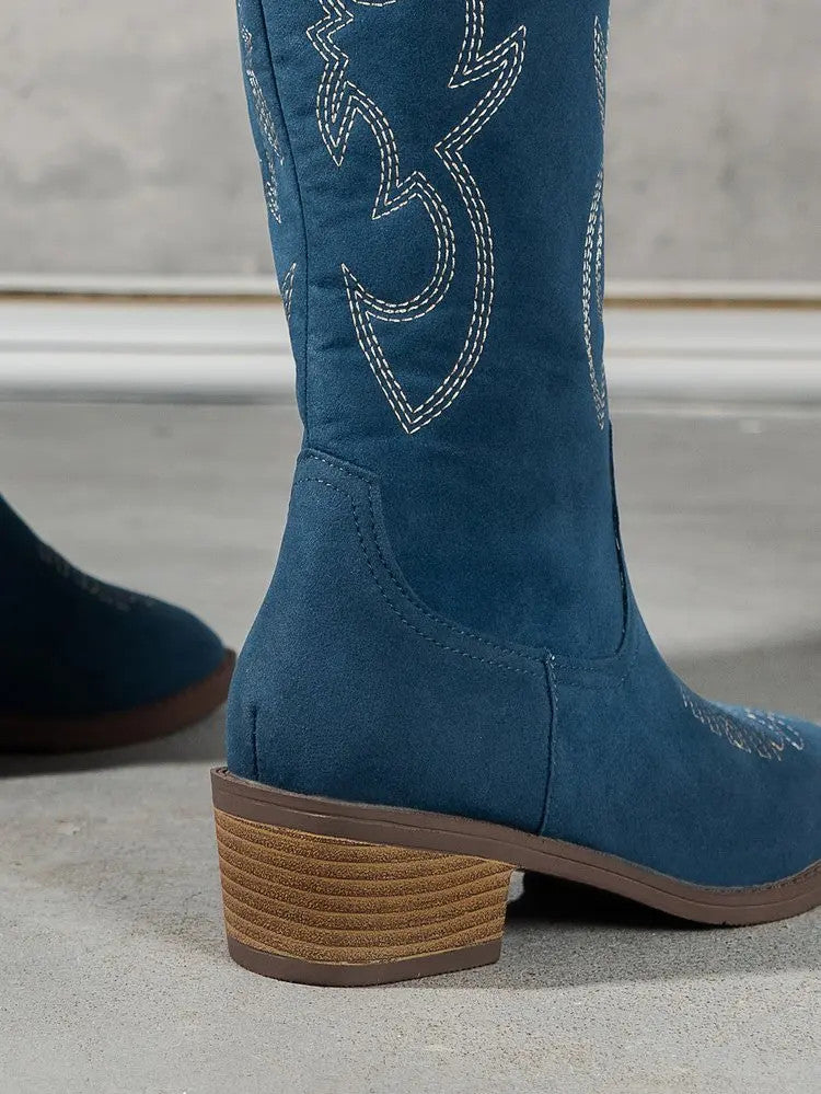 Women Chelsea Cowboy Knee High Boots for Women Mid Heels Walking Shoes Winter