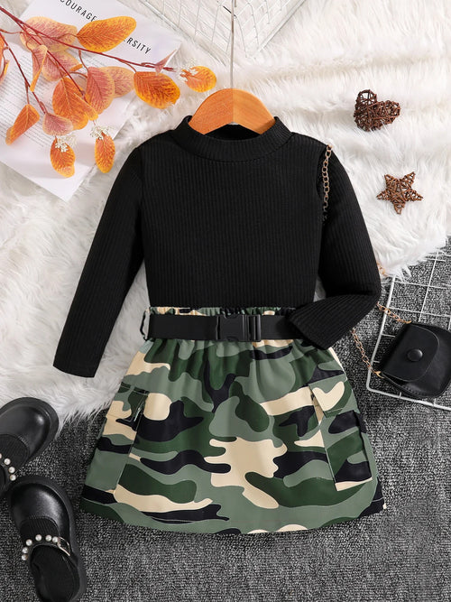 2-piece children's clothing autumn fashion girls' set - black round neck long