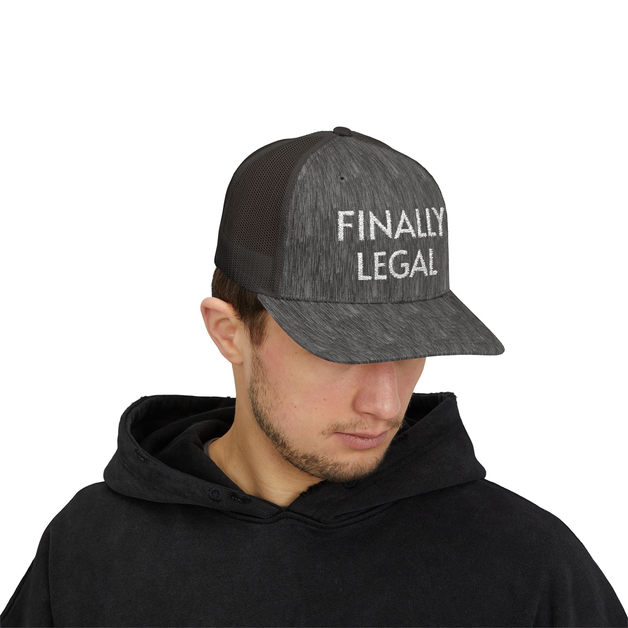Finally Legal Snapback Trucker Cap | Rhinestone Script Mesh Back Hat