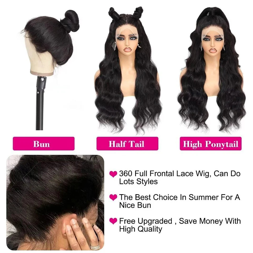 Perruques Lace Front 360 Cheveux Humains Body Wave Perruques Cheveux Humains Full Lace Frontal Brutes Indiennes Sans Colle 38 Pouces Perruque Lace Front HD