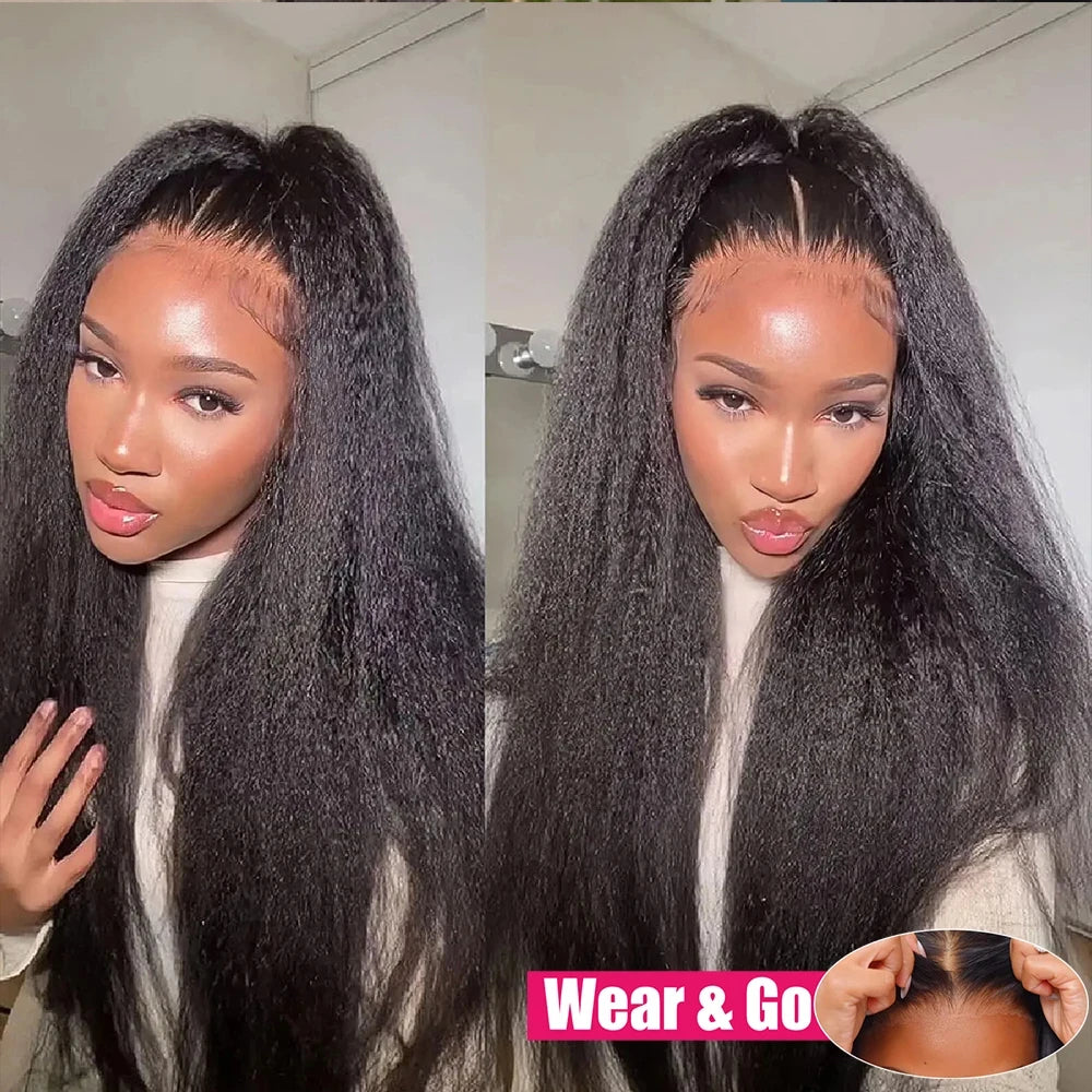 Yaki Straight Glueless Wig Human Hair Pre Cut Wear And Go Kinky Straight 5x5 Closure Wigs Human Hair 13x4 Frontal Wigs For Women