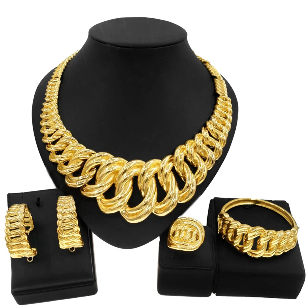 Fashion Woman Necklace Jewelry Set Electric Italy Gold Plated Pendant Wedding