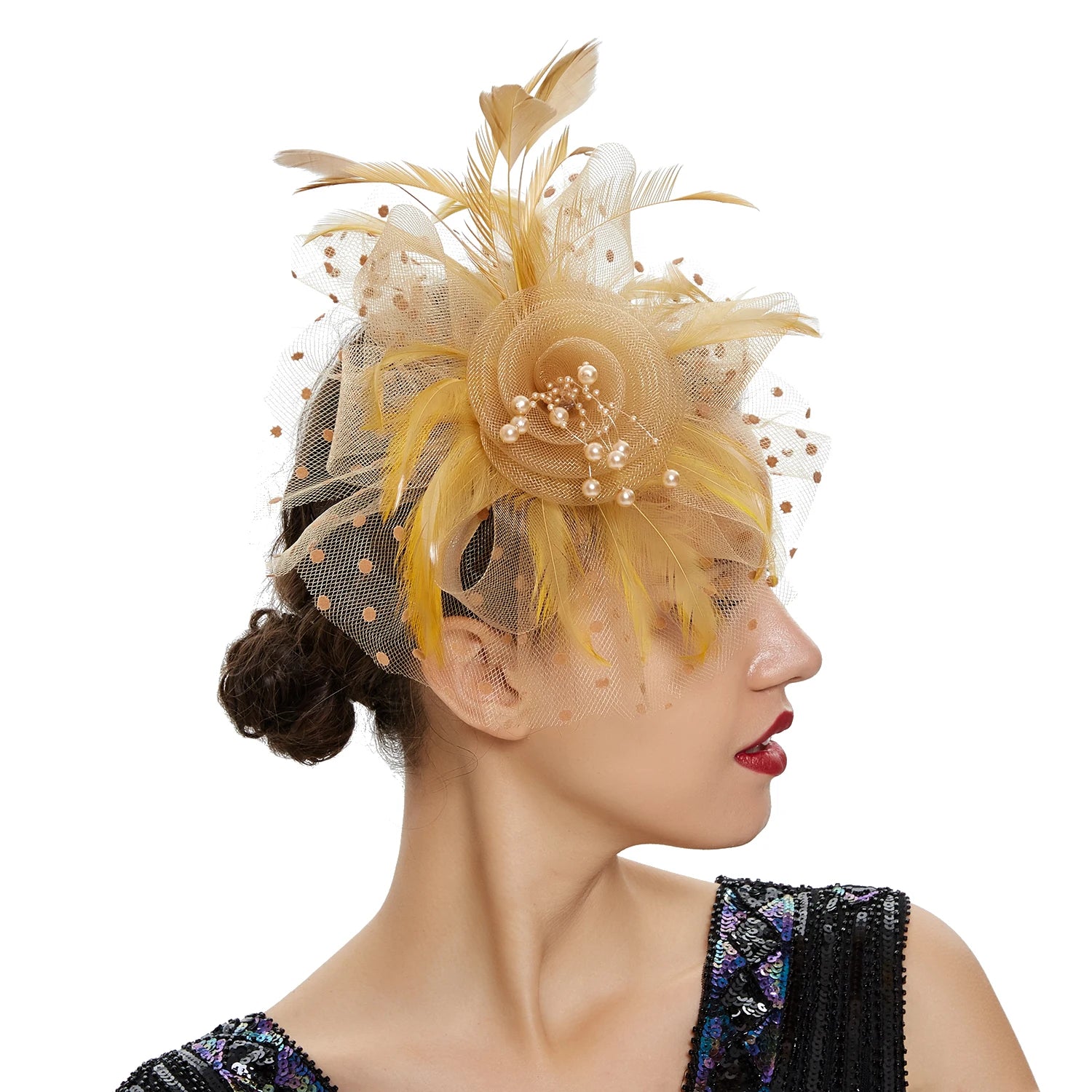 Vintage Women Feather Flower Fascinator Hat Ladies Hair Accessories Wedding Party Floral Mesh Veil Headband Hairpin