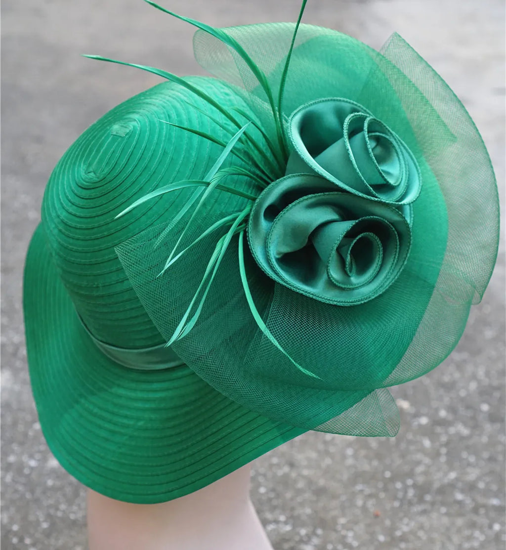 Lawliet Wide Brim Summer Hats for Women Feathers Netting Fascinator Beach Bridal Mother's Hats Wedding Derby Church  Cap A433