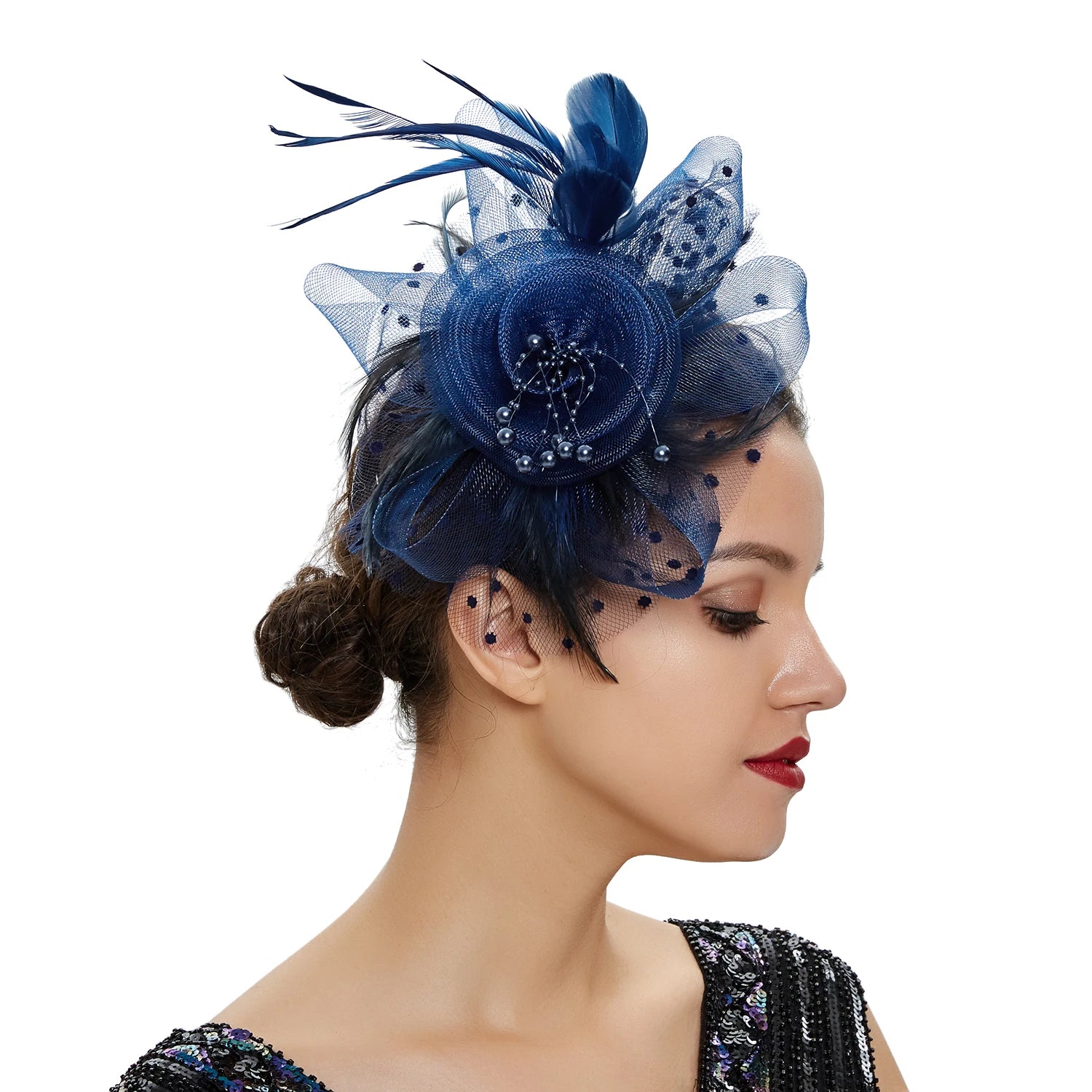 Vintage Women Feather Flower Fascinator Hat Ladies Hair Accessories Wedding Party Floral Mesh Veil Headband Hairpin