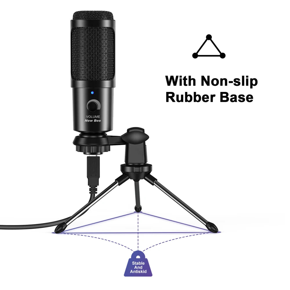 New Bee USB Microphone Condenser Professional Mic with Shock Mount for Computer Laptop Gaming Streaming Recording Studio