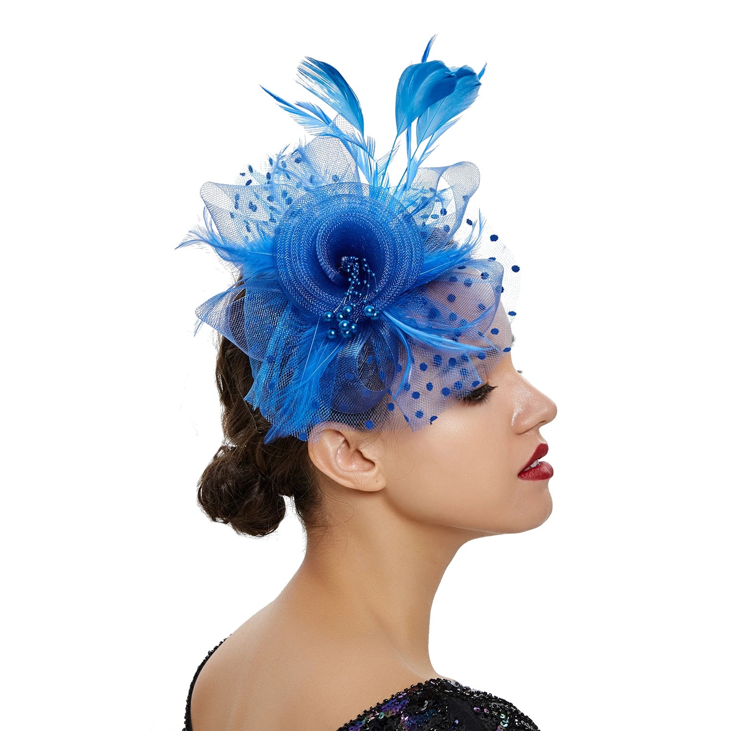 Vintage Women Feather Flower Fascinator Hat Ladies Hair Accessories Wedding Party Floral Mesh Veil Headband Hairpin