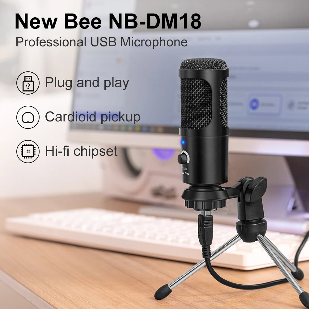 New Bee USB Microphone Condenser Professional Mic with Shock Mount for Computer Laptop Gaming Streaming Recording Studio