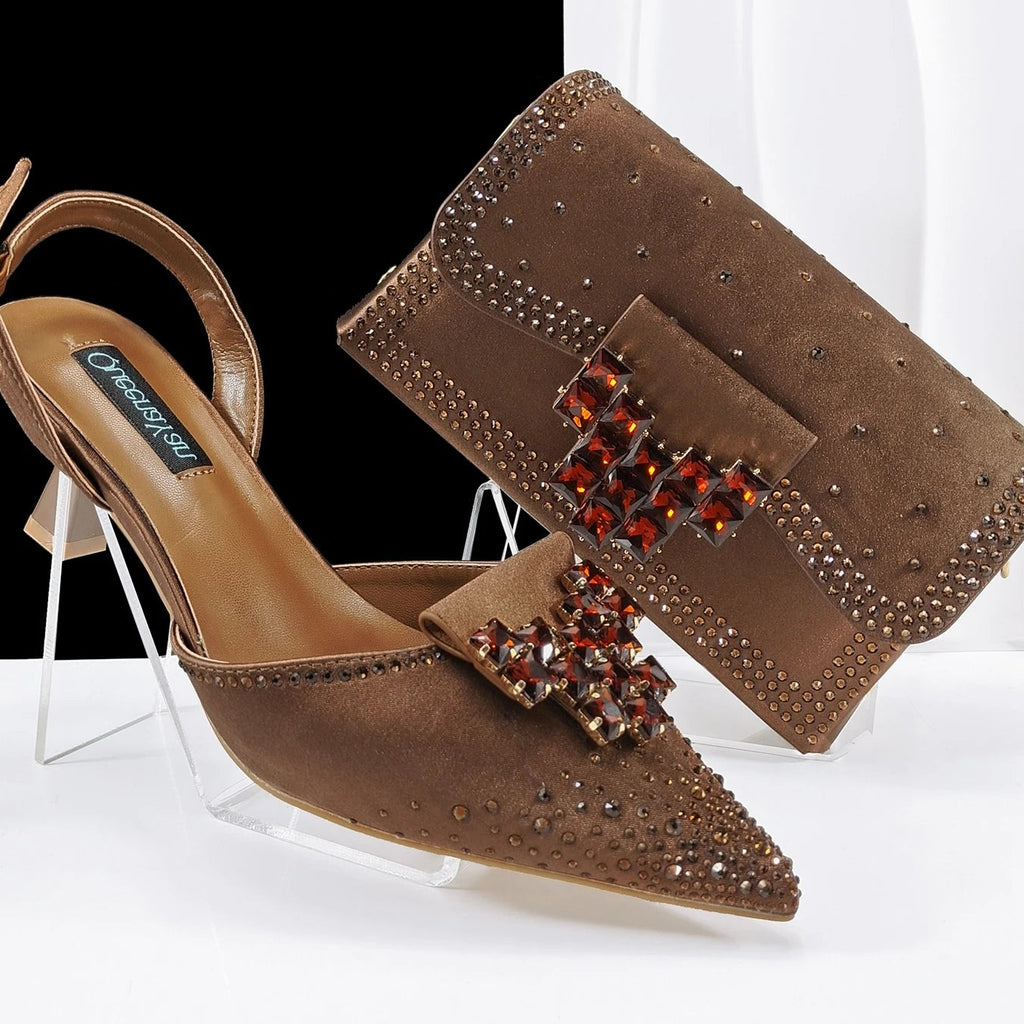 Ladies Party Pointed Toe Shoes and Matching Bag Italian for Wedding Party