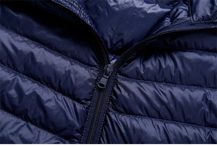 Plus Size Schinteon Men White Duck Down Jacket Ultra Light Thin Casual Coat Outerwear with Hood New Arrival Winter Autumn