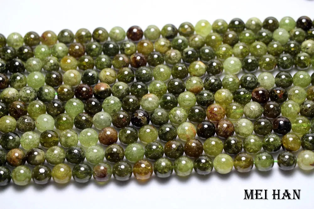 Meihan Genuine Natural Green Garnet 6mm&8mm&10mm Smooth Round Loose stone beads for jewelry DIY making design wholesale