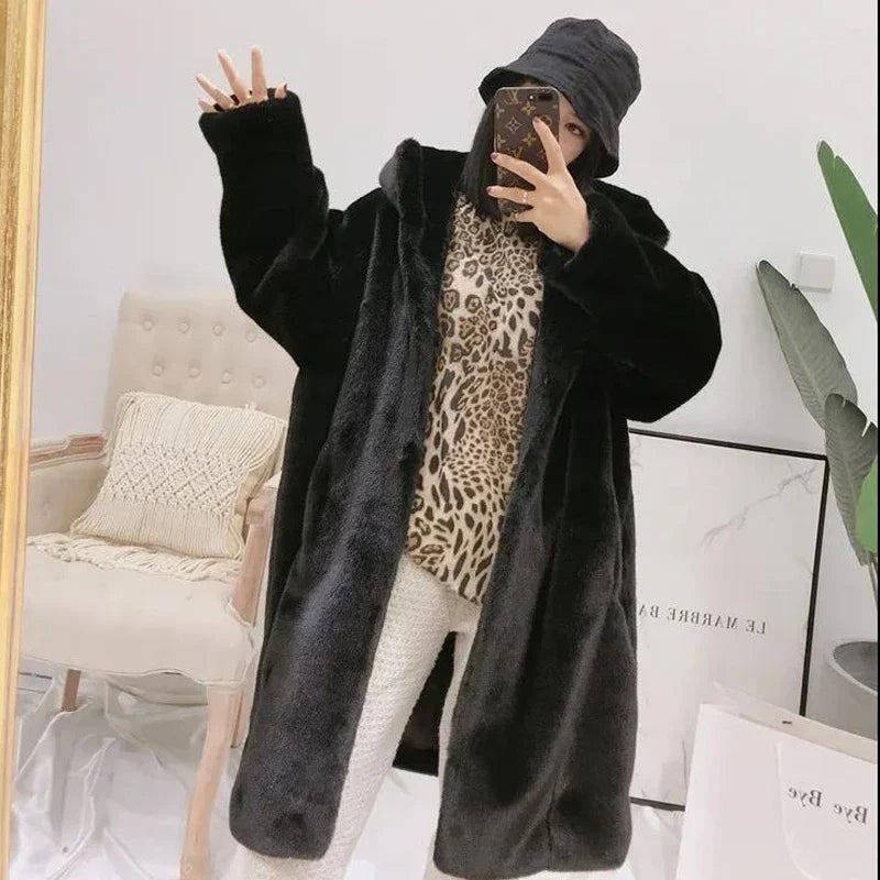 Women's Faux Fur Winter Warm Hooded Long Overcoats