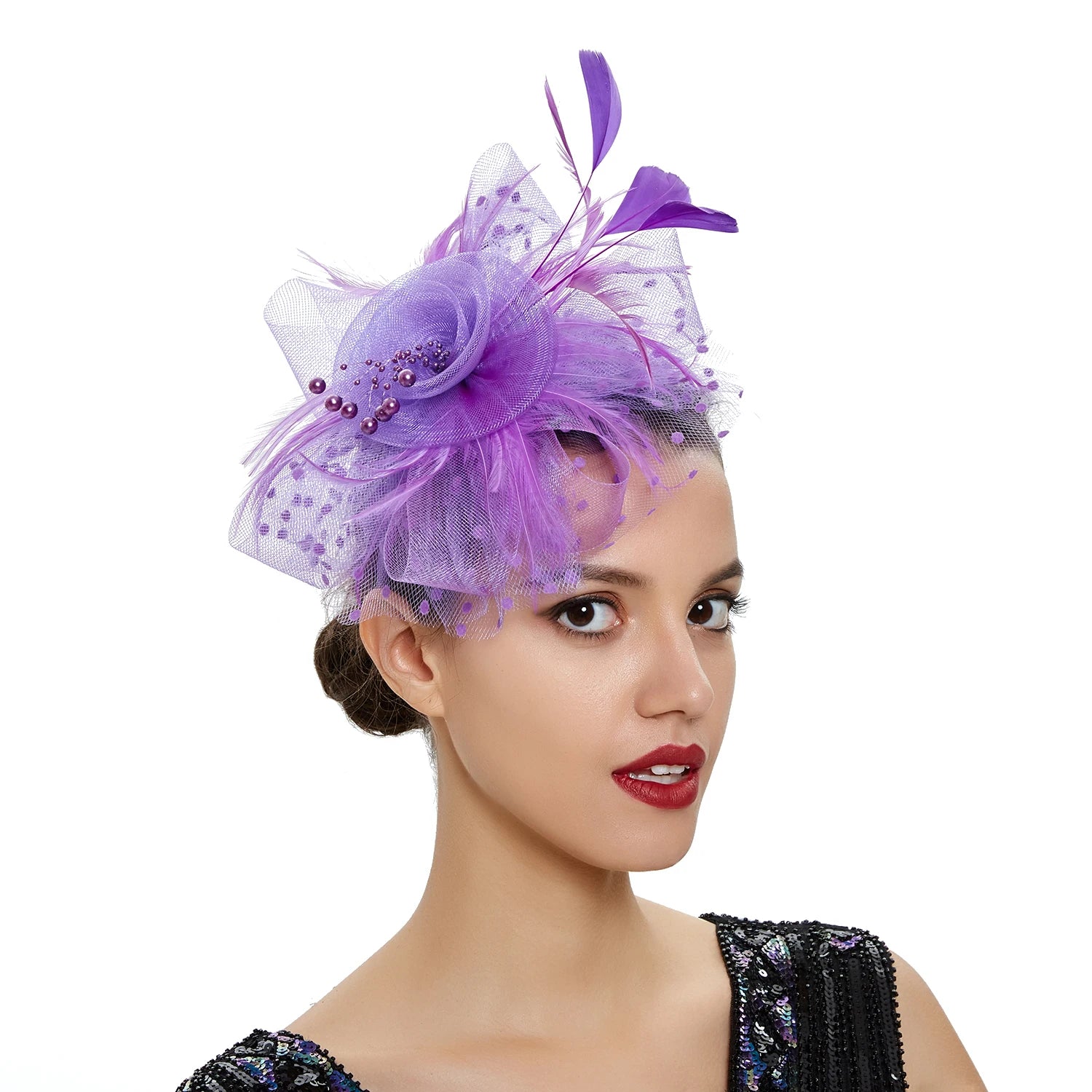 Vintage Women Feather Flower Fascinator Hat Ladies Hair Accessories Wedding Party Floral Mesh Veil Headband Hairpin